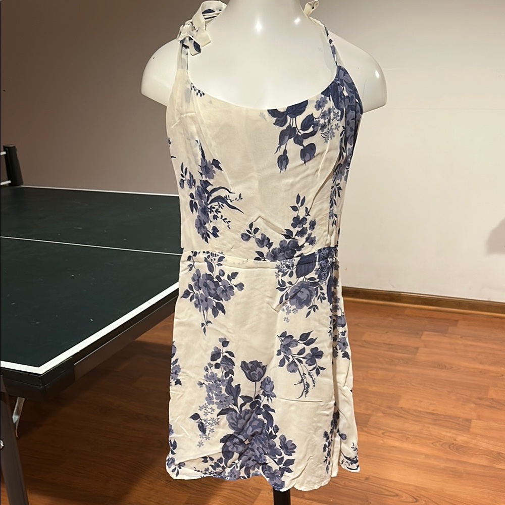 Reformation Blue and Cream Floral Backless Dress
